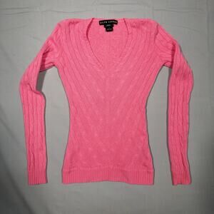Ralph Lauren Black Label Cashmere Sweater Womens Small Pink V Neck